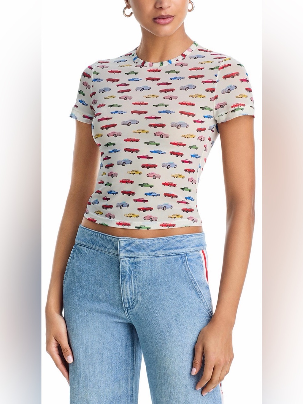 Alice + Olivia Tess Crewneck Tee in Vintage Car Print. Pant also for sale.